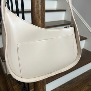 House of Harlow Faux Leather Minimalist Shoulder Bag Curved Zip Top‎ Hobo Ivory